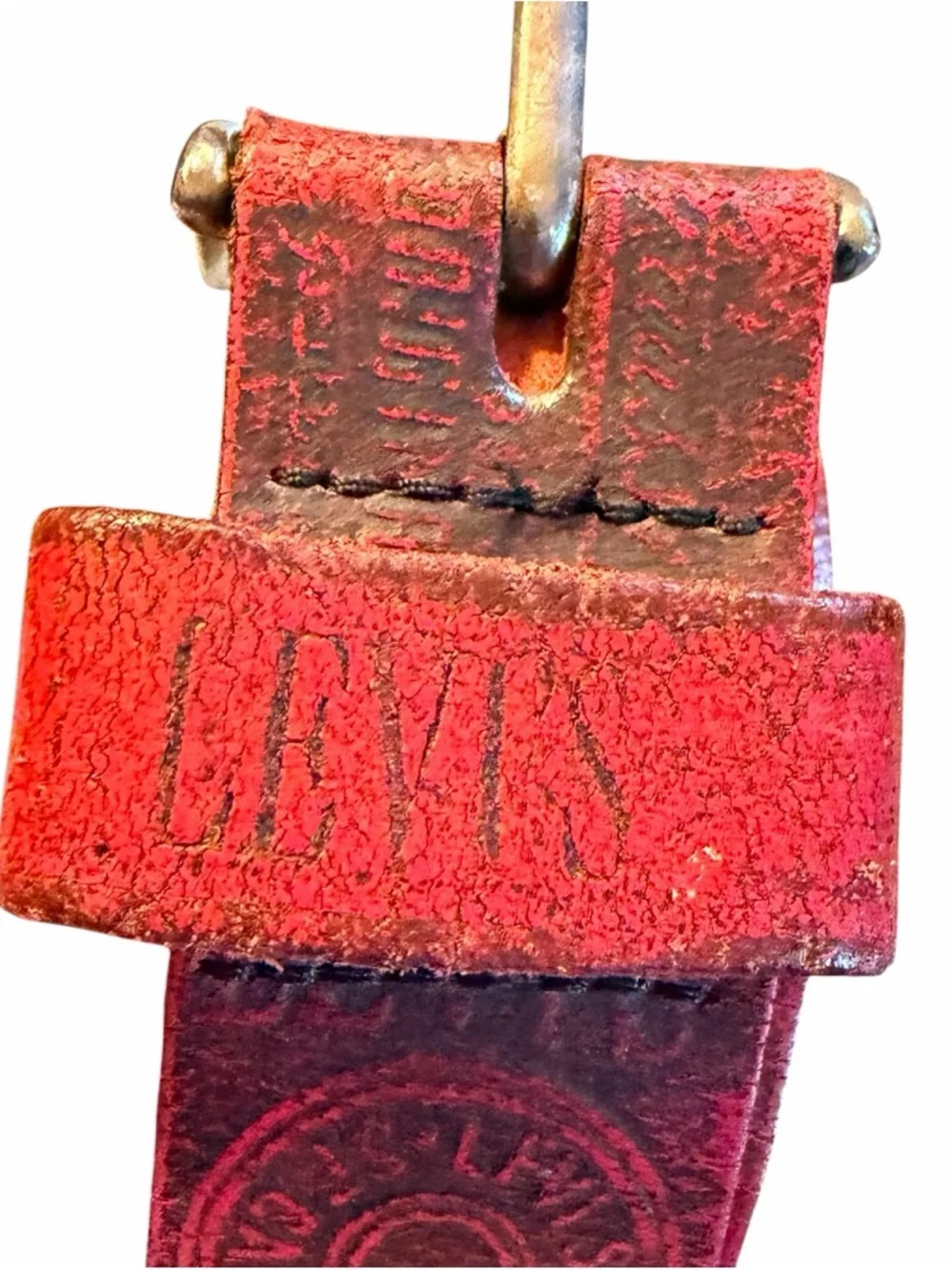 Vintage Levi’s Y2K 3541 Red Split Cowhide Belt Made in USA Size 38